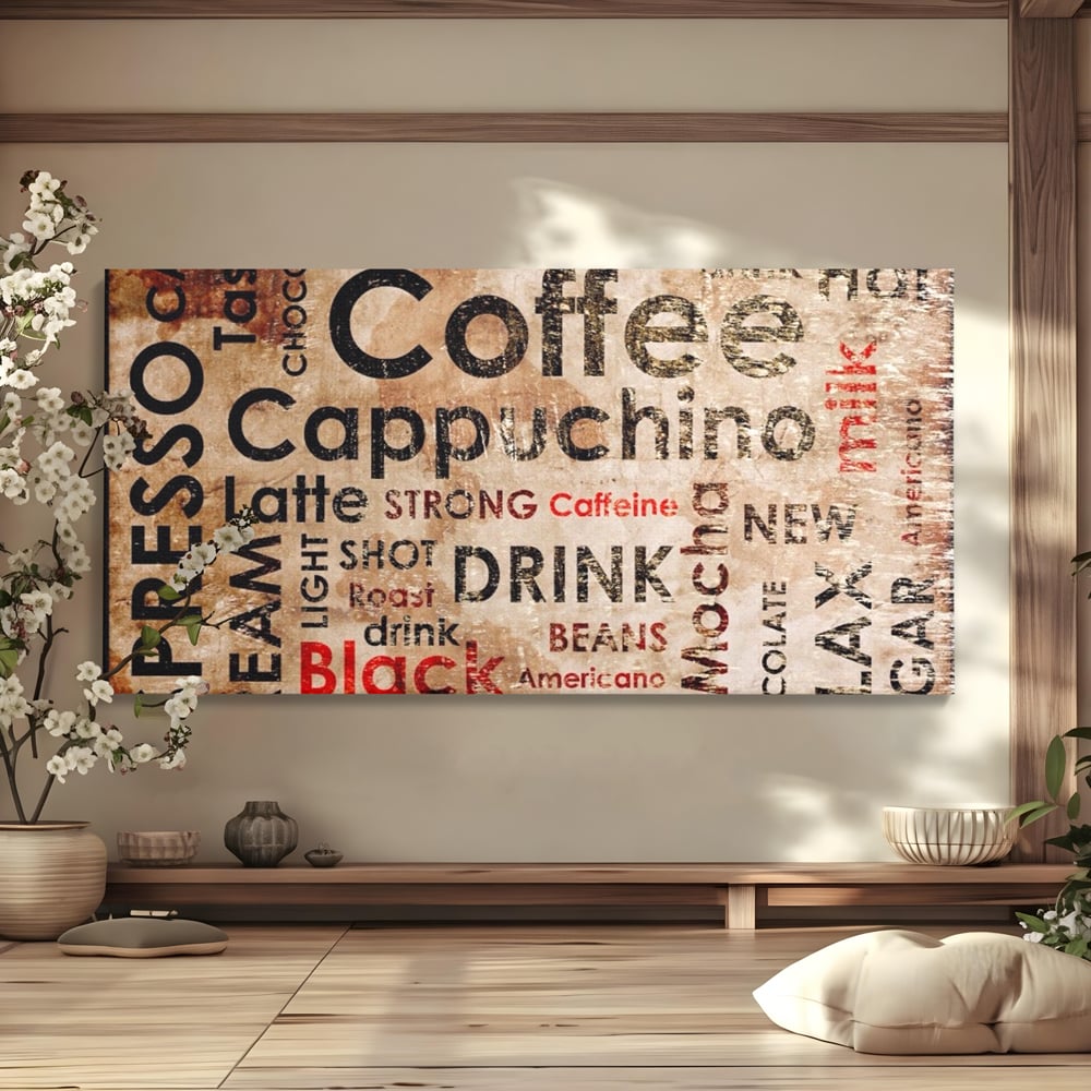 Tablou canvas cu tablou canvas tipografie cafea, fara rama, pe sasiu de lemn